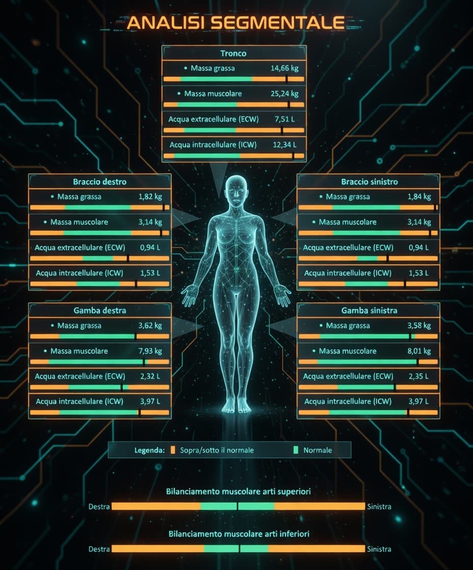 Analisi composizione corporea segmentale — massa muscolare, grasso, idratazione
