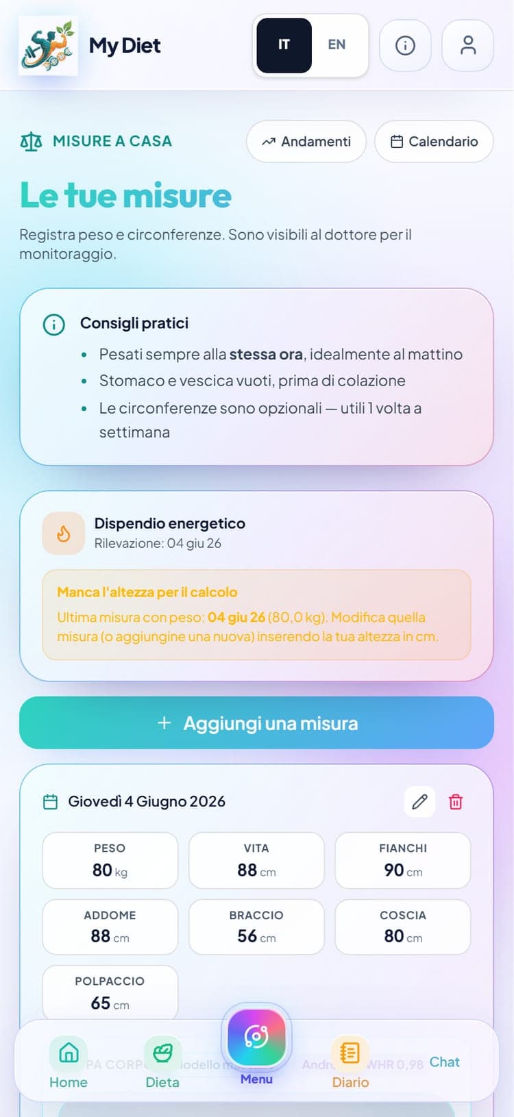 MyDiet — Misure e andamenti