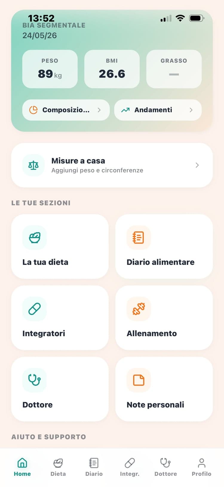 MyDiet — dashboard principale del paziente