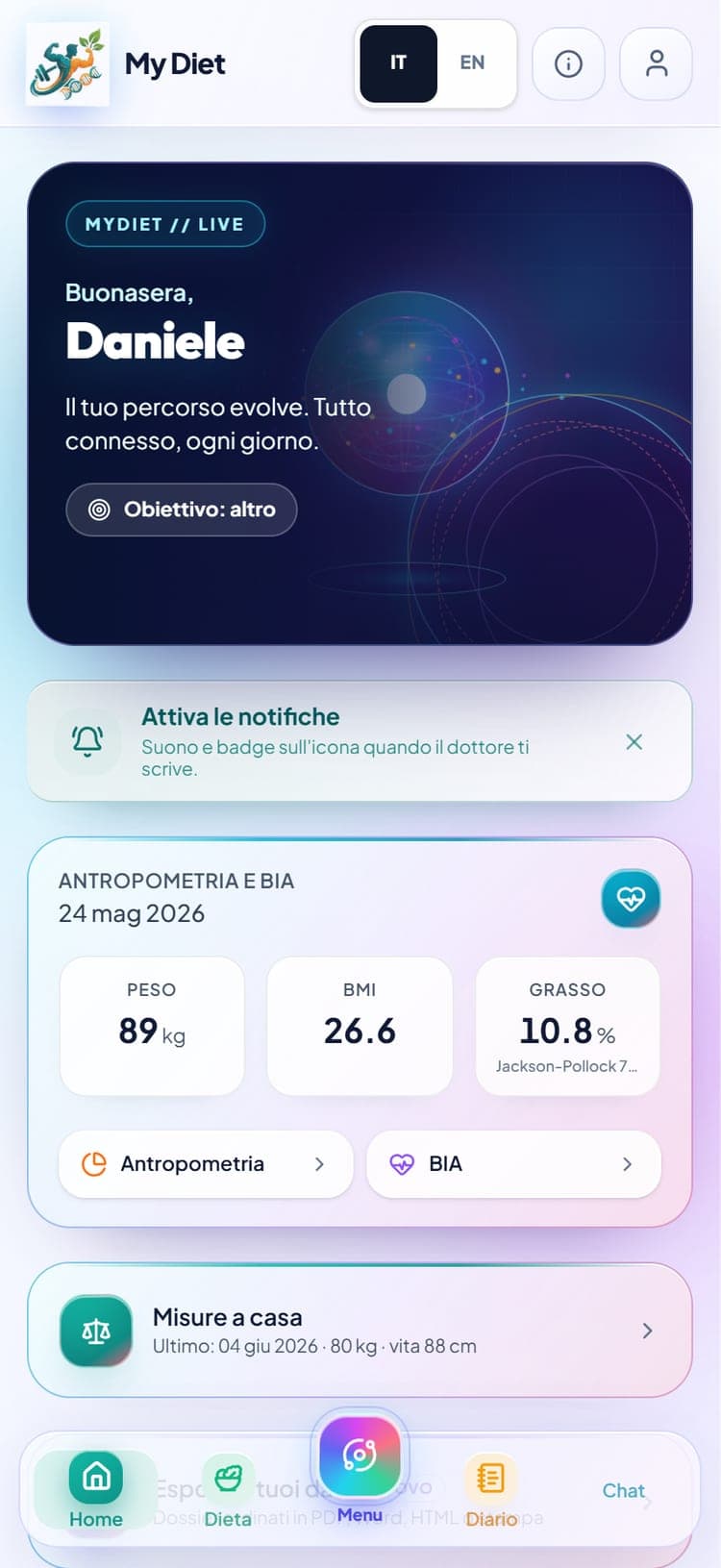 MyDiet — dashboard principale del paziente