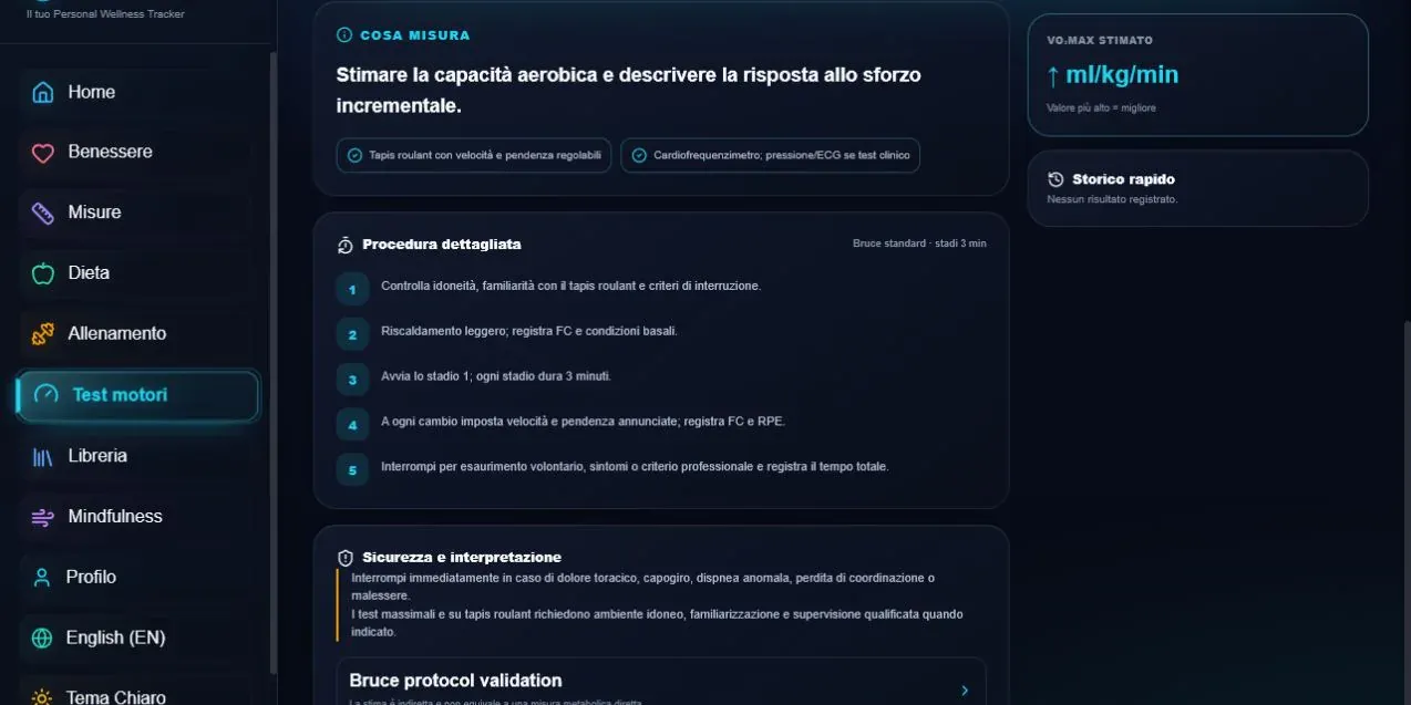 Procedura guidata del protocollo Bruce nel Motor Lab